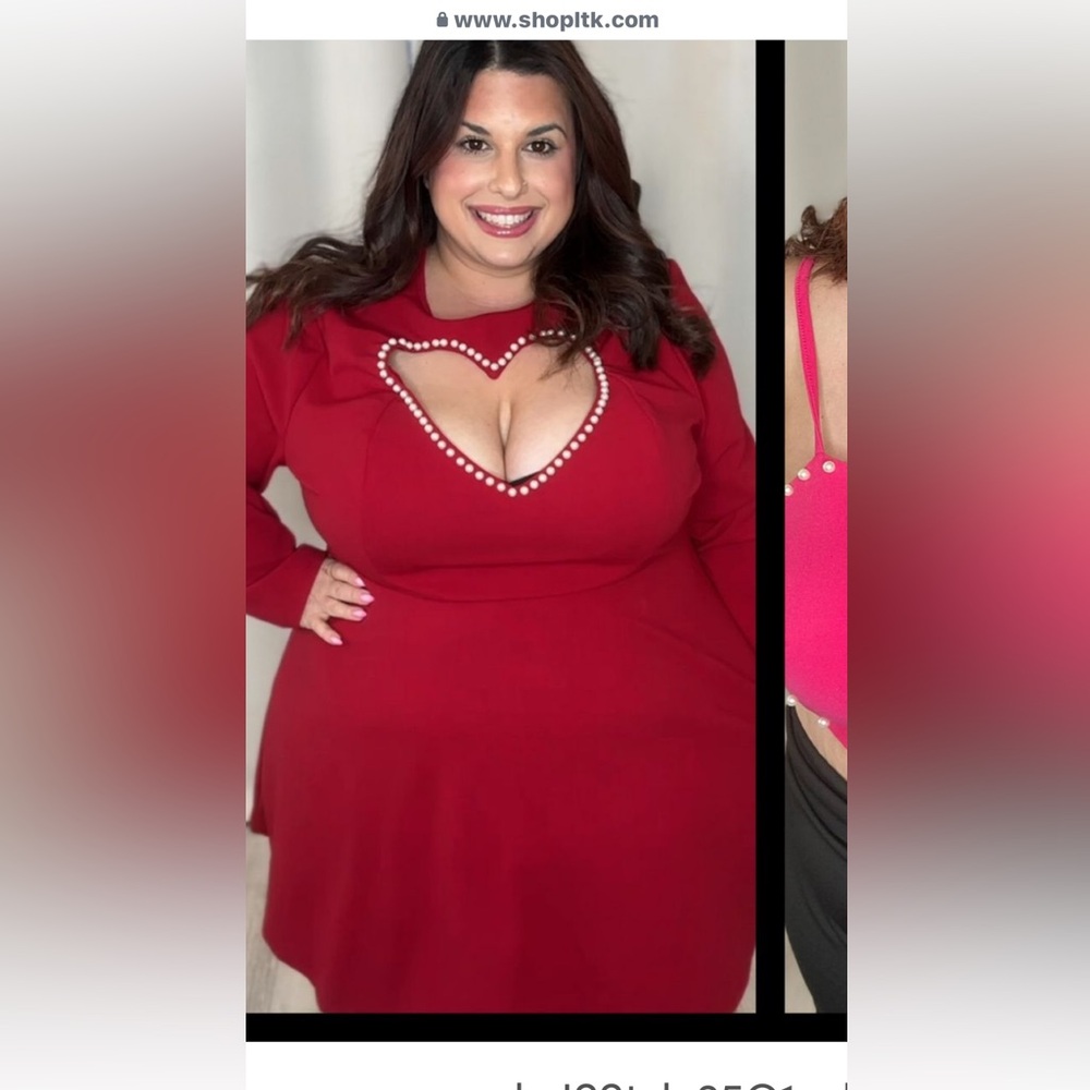SHEIN Red Mini Dress with Pearl Heart Detail